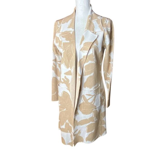 Kathy Ireland Womens Tan White Longline Collared Metallic Coat Size Medium NWT - Picture 1 of 5